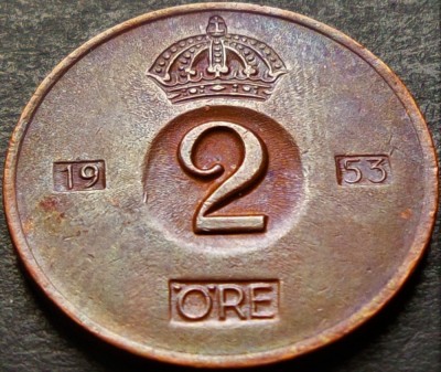 Moneda 2 ORE - SUEDIA, anul 1953 * cod 215 foto