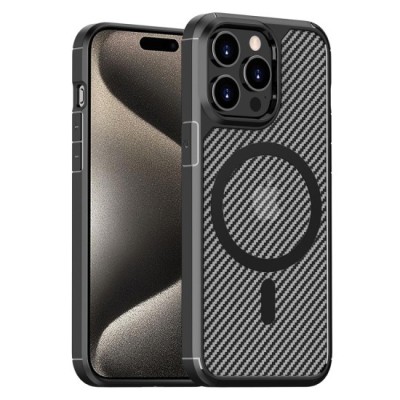 Husa pentru iPhone 15 Pro Max - Techsuit CarbonFuse MagSafe - Black foto