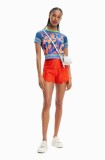 Desigual pantaloni scurti femei, culoarea rosu, neted, high waist