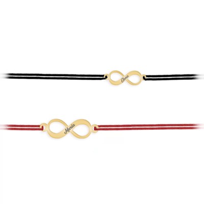 Ines - Set bratari personalizate cu snur si infinit cu nume din argint 925 placat cu aur galben 24K foto