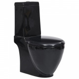 VidaXL Vas WC toaletă baie, negru, ceramică, rotund, flux inferior