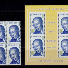 RO 2006 ,LP 1714+a ,"Centenar Leopold Senghor ", bloc de 4 +colita 372 ,MNH