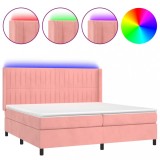 Cumpara ieftin Pat continental cu saltea &amp; LED, roz, 200x200 cm, catifea