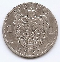 Romania 1 Leu 1881 - Carol I, Argint 835 , 23 mm KM-14 foto