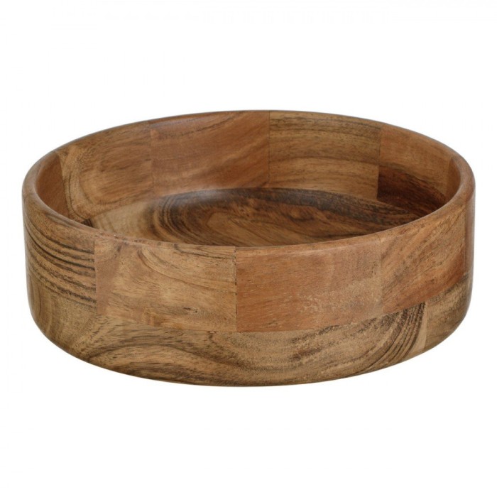 Bol Rotund, Model Natural, Lemn, Culoare Maro, Diametru 21.5 cm, &Icirc;nălțime 7.5 cm, Capacitate 1.5 L