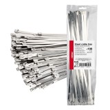 Coliere metalice de strangere din otel inoxidabil 7.9x400 mm, set 100 buc, pentru utilizari industriale, auto si constructii, AMiO