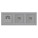 Priză cu &icirc;mpăm&acirc;ntare Nova III cu doi conectori UTP cu cadru gri
