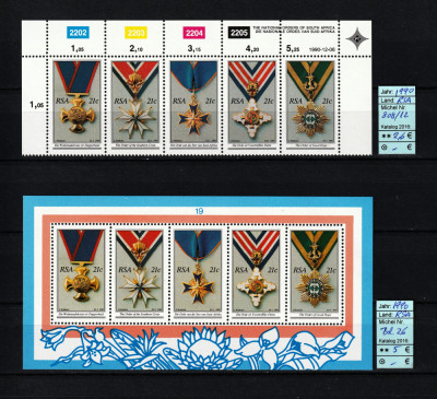 Timbre Africa de Sud, 1990 | Decoraţii naţionale | Bloc şi serie - MNH | aph foto