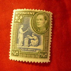 Timbru St. Vincent 1938 Rege George VI - Pacea si Justitia , val. 1/2p sarniera