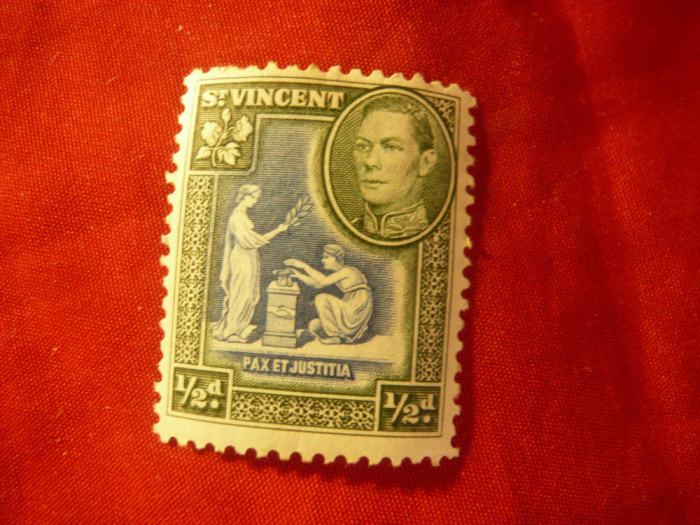 Timbru St. Vincent 1938 Rege George VI - Pacea si Justitia , val. 1/2p sarniera