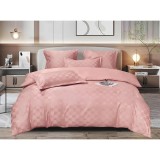Cumpara ieftin Lenjerie de Pat, Jacquard Satinat cu Elastic, pentru Pat Dublu, 6 Piese, Roz Pudra - ION83