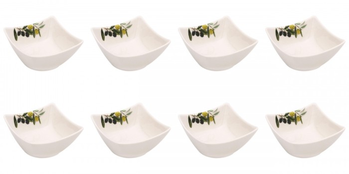 Set boluri, 8 piese, 200 ml, Ceramica, Alb imprimeu