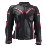 Geacă Moto Damă din Piele PES cu Protecții Nivel 2 &ndash; Vară/Primăvară, Negru/Roz
