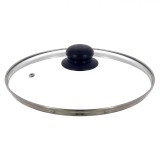 Capac Tigaie Sticla 28cm Universal, Margine Inox, Orificiu Abur, Transparent, Durabil, Usor de Curatat