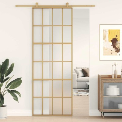 vidaXL Ușă glisantă, auriu, 76x205 cm, sticlă ESG mată și aluminiu 155175 foto