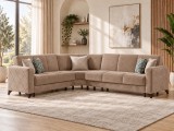 Coltar Living Kayra 310x90x250 cm, Lada Depozitare, Tapitat Catifea, Maro Deschis, Extensibil, Eurowest
