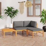 Cumpara ieftin Set mobilier grădină cu perne gri, 4 piese, lemn masiv de tec