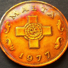 Moneda exotica 1 CENT - MALTA, anul 1977 *cod 2463 = patina curcubeu