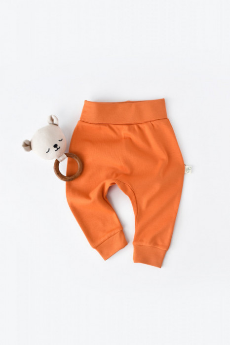 Pantaloni Bebe Unisex din bumbac organic Portocaliu BabyCosy (Marime: 9-12 luni)