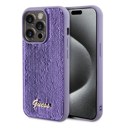 Husa originala Guess iPhone 15 Pro Max Sequin Script Metal, mov, GUHCP15XPSFDGSU foto