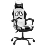 Cumpara ieftin Scaun de gaming cu suport picioare, alb/negru, piele ecologica