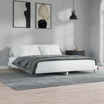 Cadru de pat, alb extralucios, 200x200 cm, lemn prelucrat GartenMobel Dekor foto