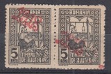ROMANIA 1918 EMISIUNEA 1916 TESATOAREA SUPRATIPAR 1918 PERECHE VALOAREA 5 BANI NEGRU SUPRATIPAR ROSU EROARE SUPRATIPAR DIAGONAL STARE MNH