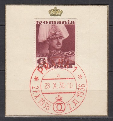 ROMANIA 1936 REGELE CAROL II VIZITA IN PRAGA STAMPILA SPECIALA COROANA REGALA PRAGA 27.X.1936 - 2.XI.1936 foto