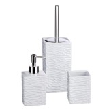 Cumpara ieftin Set baie dispenser sapun, pahar periute dinti, perie toaleta ceramica alba
