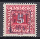 ROMANIA 1919 OCUPATIA ROMANA IN POCUTIA TIMBRE AUSTRIECE PORTO SUPRATIPAR CMT VIOLET 40H GUMA ORIGINALA SARNIERA
