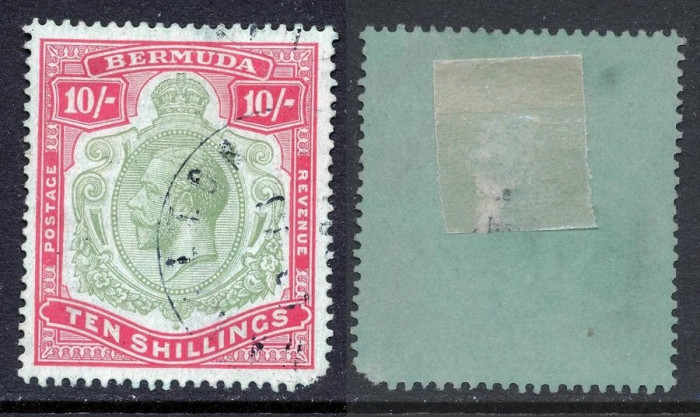 Bermuda 1918 King George V 10Sh Mi.47 thin used AM.384