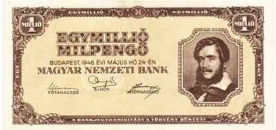 Ungaria 1 000 000 1000000 Milpengo 1946 B3 foto