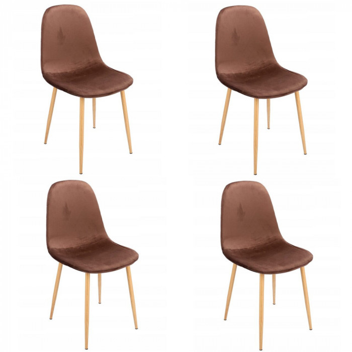 Set 4 scaune bucatarie/living, Jumi, Vigo, catifea, metal, maro, 44x52x85 cm