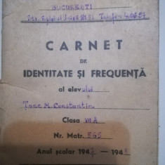 1947, Carnet elev, Liceul comercial Carol I, Bucuresti, istoria invatamantului