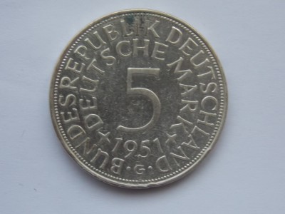5 MARK 1951 G GERMANIA-argint foto