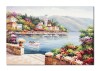Tablou peisaj lacul Como pictat manual, Colt de rai, 100x70cm ulei pe panza in cutit efect 3D, Valentin Pop