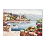 Tablou pictat manual living, dormitor, Colt de rai, liniste deplina, 100x70cm ulei pe panza in cutit efect 3D, Valentin Pop