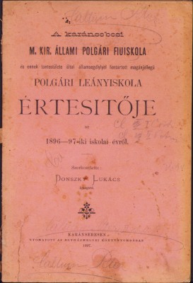 HST C1401 A karansebesi leanyiskola ertesitoje 1896-1897 foto