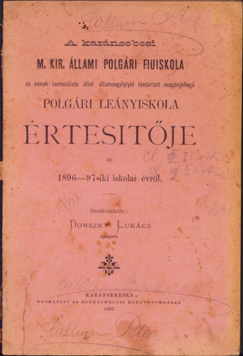 HST C1401 A karansebesi leanyiskola ertesitoje 1896-1897