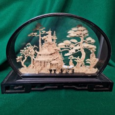 DIORAMA - OBIECT DECORATIV LUCRAT MANUAL IN LEMN DE BALSA - CHINA anii &amp;#039;70 foto