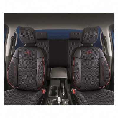 Set Huse Scaune Auto pentru Opel Corsa C - Panda Elegant, Negru-Gri cu cusatura rosie, 11 piese foto