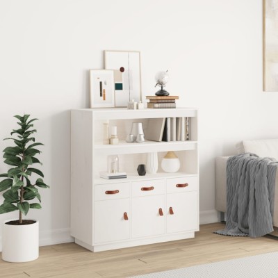 Gossi dulap inalt, alb, 100x40x108,5 cm, lemn masiv de pin foto