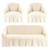 Cumpara ieftin Huse Elastice si Creponate, Canapea 3 Persoane + 2 Fotolii, Alb - HEP138