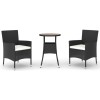 Set bistro de gradina cu perne, 3 piese, negru, poliratan