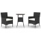 Set bistro de gradina cu perne, 3 piese, negru, poliratan