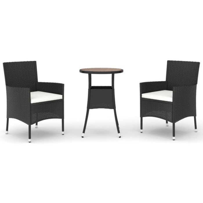 Set bistro de gradina cu perne, 3 piese, negru, poliratan