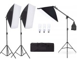 Cumpara ieftin Kit de 3 softboxuri cu macara ajustabila, 3 trepiezi reglabili 200 cm, 3 becuri 45W, geanta de transport inclusa, Dactylion