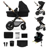 Carucior multifunctional Kinderkraft MOOV 2 AIR 4in1 Pure Black, transformabil 2in1, roti gonflabile, sistem calatorie