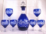 SET STICLA DECANTOR SI PAHARE DIN CRISTAL COLORAT ALBASTRU COBALT