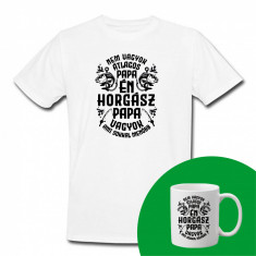 "Horgász PAPA" Set Personalizat – Tricou + Cană Alb XXL